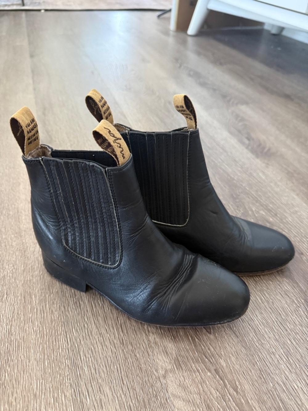 Black Leather Chelsea Boots with Tan Pull Tabs - Men's